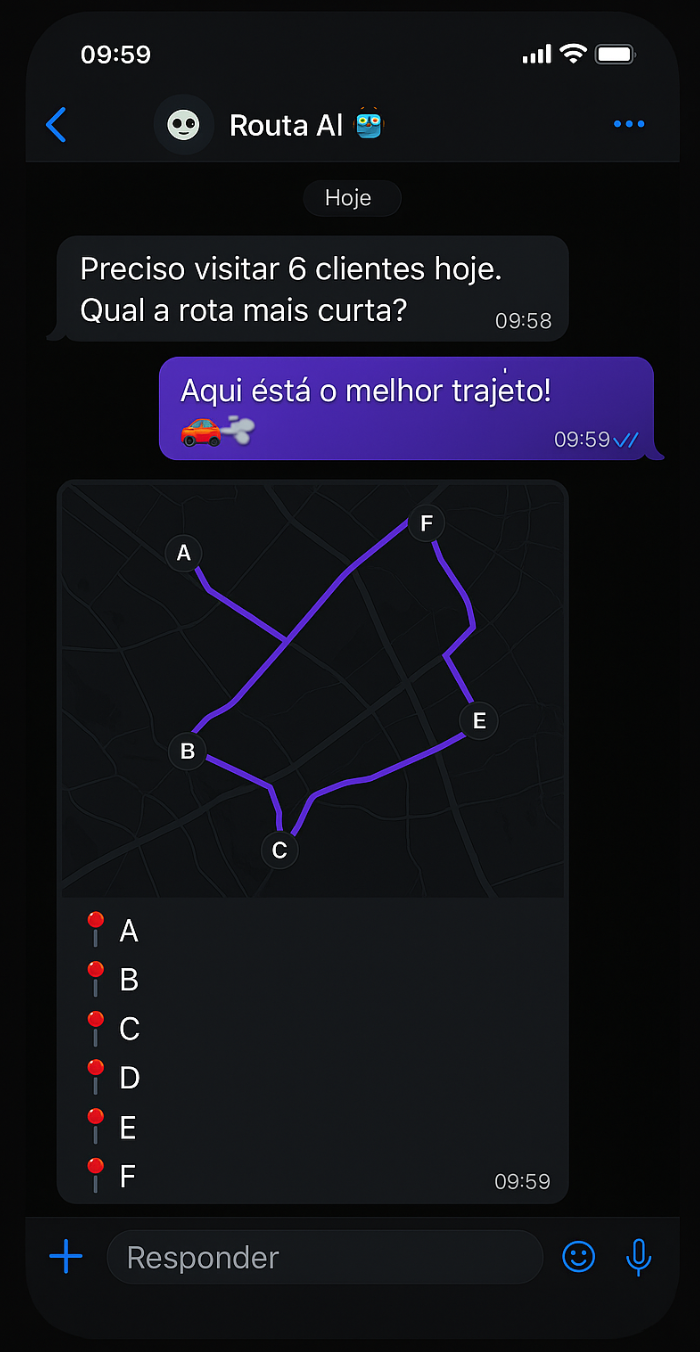 WhatsApp chat com o bot de otimização de rotas